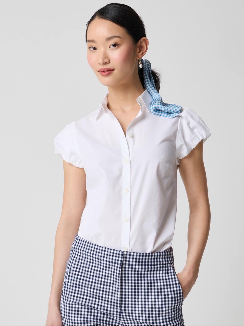 NWOT J.Crew White Puff Sleeve Button-Up Cotton Blouse Approx Size L